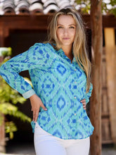 Load image into Gallery viewer, Franie Ikat Button Down Shirt Green (Aqua)