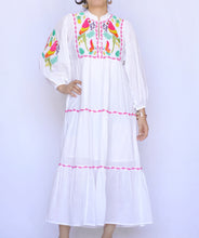 Load image into Gallery viewer, Parrot Embroidered Maxi Dress - White
