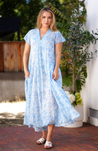 Load image into Gallery viewer, Amaryllis Maxi Dress Blue Block Printed