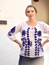 Load image into Gallery viewer, Bonnie Emb. Blouse White Navy