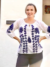 Load image into Gallery viewer, Bonnie Emb. Blouse White Navy