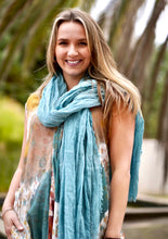 Load image into Gallery viewer, Stone Washed Cotton Scarf Turquoise