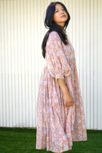 Load image into Gallery viewer, Mylah Midi Dress Block Printed Coral (Apricot)