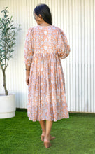 Load image into Gallery viewer, Mylah Midi Dress Block Printed Coral (Apricot)