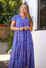 Load image into Gallery viewer, Amaryllis Maxi Dress Block Printed Blue Multi