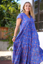 Load image into Gallery viewer, Amaryllis Maxi Dress Block Printed Blue Multi