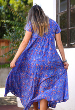 Load image into Gallery viewer, Amaryllis Maxi Dress Block Printed Blue Multi