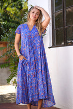 Load image into Gallery viewer, Amaryllis Maxi Dress Block Printed Blue Multi