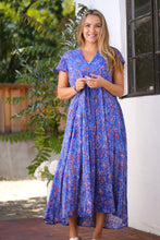 Load image into Gallery viewer, Amaryllis Maxi Dress Block Printed Blue Multi