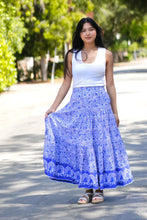 Load image into Gallery viewer, Block Printed Tiered Cotton Skirt-Blue White