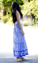 Load image into Gallery viewer, Block Printed Tiered Cotton Skirt-Blue White