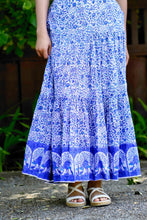 Load image into Gallery viewer, Block Printed Tiered Cotton Skirt-Blue White