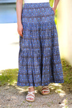 Load image into Gallery viewer, Block Printed Tiered Cotton Skirt- Grey Blue