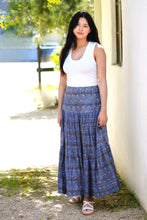 Load image into Gallery viewer, Block Printed Tiered Cotton Skirt- Grey Blue