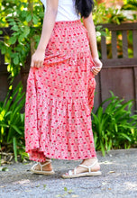 Load image into Gallery viewer, Block Printed Tiered Cotton Skirt-Coral