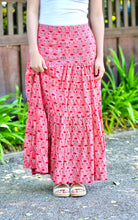 Load image into Gallery viewer, Block Printed Tiered Cotton Skirt-Coral
