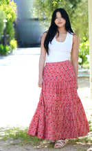 Load image into Gallery viewer, Block Printed Tiered Cotton Skirt-Coral