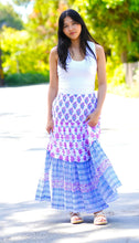Load image into Gallery viewer, Block Printed Tiered Cotton Skirt- Navy Pink