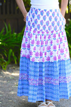 Load image into Gallery viewer, Block Printed Tiered Cotton Skirt- Navy Pink
