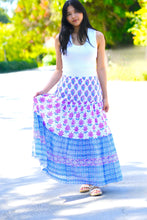 Load image into Gallery viewer, Block Printed Tiered Cotton Skirt- Navy Pink