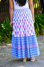 Load image into Gallery viewer, Block Printed Tiered Cotton Skirt- Navy Pink
