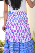 Load image into Gallery viewer, Block Printed Tiered Cotton Skirt- Navy Pink