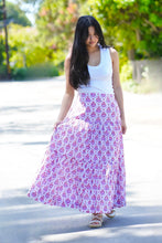 Load image into Gallery viewer, Block Printed Tiered Cotton Skirt- Purple White