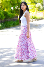 Load image into Gallery viewer, Block Printed Tiered Cotton Skirt- Purple White