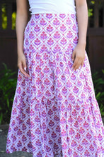 Load image into Gallery viewer, Block Printed Tiered Cotton Skirt- Purple White