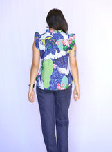 Load image into Gallery viewer, Crane Ruffle Sleeve Blouse-Navy
