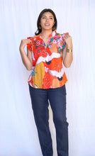 Load image into Gallery viewer, Crane Ruffle Sleeve Blouse-Red