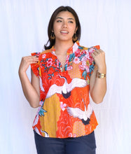 Load image into Gallery viewer, Crane Ruffle Sleeve Blouse-Red