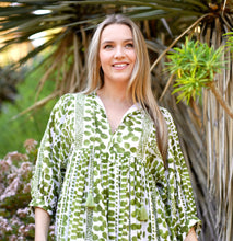 Load image into Gallery viewer, Mylah Midi Dress Block Printed Green