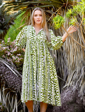 Load image into Gallery viewer, Mylah Midi Dress Block Printed Green