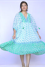 Load image into Gallery viewer, Mylah Midi Dress Block Printed Green White