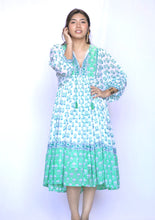 Load image into Gallery viewer, Mylah Midi Dress Block Printed Green White
