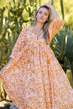 Load image into Gallery viewer, Mylah Midi Dress Block Printed Mustard (Tangerine)