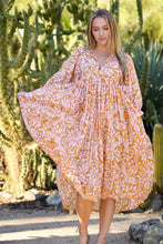 Load image into Gallery viewer, Mylah Midi Dress Block Printed Mustard (Tangerine)