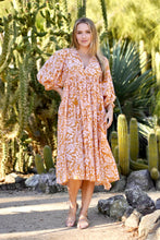 Load image into Gallery viewer, Mylah Midi Dress Block Printed Mustard (Tangerine)