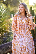Load image into Gallery viewer, Mylah Midi Dress Block Printed Mustard (Tangerine)