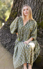 Load image into Gallery viewer, Mylah Midi Dress Block Printed Olive Multi
