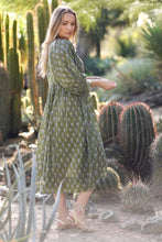 Load image into Gallery viewer, Mylah Midi Dress Block Printed Olive Multi