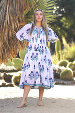 Load image into Gallery viewer, Mylah Midi Dress Block Printed Teal Blue