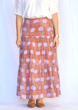 Load image into Gallery viewer, Block Printed Tiered Cotton Skirt Brown Multi