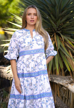 Load image into Gallery viewer, Aria Block Printed Dress White Blue