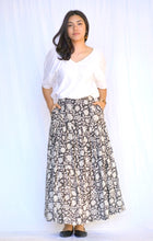Load image into Gallery viewer, Block Printed Tiered Cotton Skirt- Black Beige