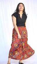 Load image into Gallery viewer, Block Printed Tiered Cotton Skirt Black Red