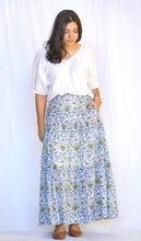 Load image into Gallery viewer, Block Printed Tiered Cotton Skirt Teal Olive -Not In Stock