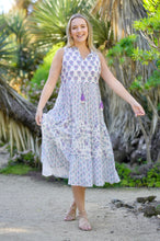 Load image into Gallery viewer, Nola Sleeveless Block Print Dress Lavender Teal