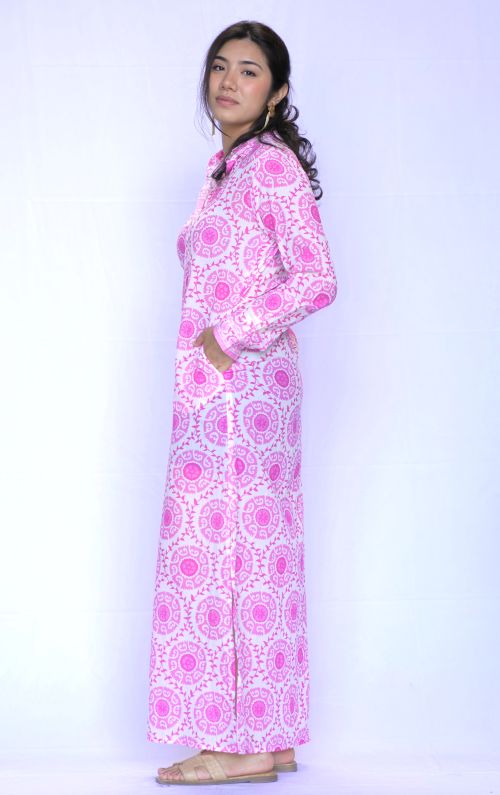 Adriana Long Sleeve Shirt Dress-Hot Pink – Dolma